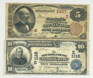 Rare $10 Series 1902 And $5 1882 Brown Back From York City National Banks