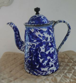 Vintage Cobalt Blue Swirl Graniteware Coffee Pot Enamelware
