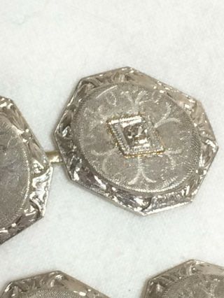 Antique Art Deco Cufflinks 14K White Gold Shield w/ Stone 4 grams 1/2 