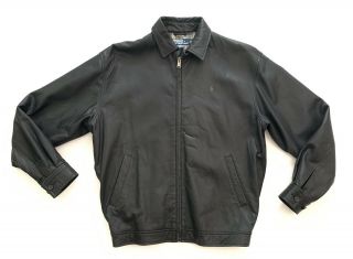 Vintage Polo Ralph Lauren Leather Jacket Bomber Varsity Black 90s 80s Md