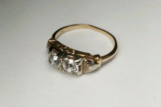 Vintage Signed Art Deco 14k Gold Double Stone Ring Size 6.  5