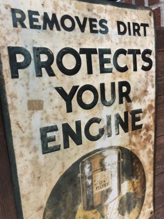 Vtg Rare 1935 AC Oil Filter Embossed Tin Metal Sign 30” Gas Oil Station Detroit 11