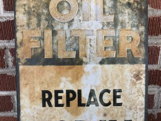 Vtg Rare 1935 AC Oil Filter Embossed Tin Metal Sign 30” Gas Oil Station Detroit 4