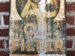 Vtg Rare 1935 AC Oil Filter Embossed Tin Metal Sign 30” Gas Oil Station Detroit 5