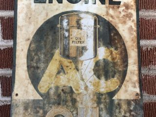 Vtg Rare 1935 AC Oil Filter Embossed Tin Metal Sign 30” Gas Oil Station Detroit 8