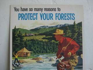 Vtg 1962 SMOKEY THE BEAR U.  S.  FOREST SERVICE FISHING CARDBOARD POSTER SIGN ORIG 2
