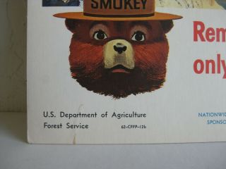 Vtg 1962 SMOKEY THE BEAR U.  S.  FOREST SERVICE FISHING CARDBOARD POSTER SIGN ORIG 4