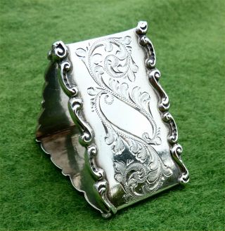 Triangular,  Victorian Bright Cut Solid Silver Napkin Ring - B 