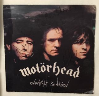 Vintage Signed Motörhead Album Flat “overnight Sensation” 3 Orig Members