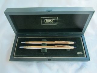 Vintage Cross 14kt Gold Filled Ball Point Pen & Pencil Set And Papers