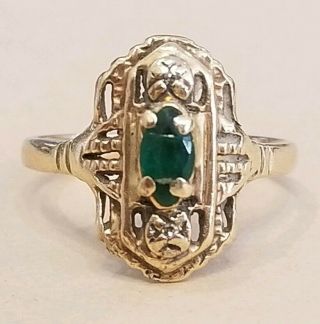 Antique Vintage Art Deco 10k Solid Yellow Gold Green Emerald Ring Size 4,  1.  5gr