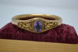 Antique c.  1910 Art Nouveau Hinged Bracelet,  WMC Gold Filled w/ Glass Amethyst 2