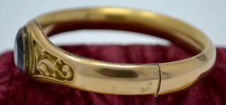 Antique c.  1910 Art Nouveau Hinged Bracelet,  WMC Gold Filled w/ Glass Amethyst 7