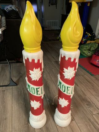 Set Of Two Vintage 39 " Empire Christmas Blow Mold Noel Candles Yard Decor 1973