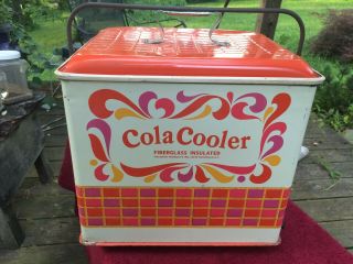 Vintage Mid - Century Poloron Fiberglas Insulated Cola Cooler Metal Ice Chest