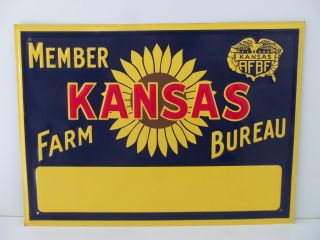 Vintage Kansas Fb Sign Farm Bureau Ranch Barn Tin Metal Sunflower Sign