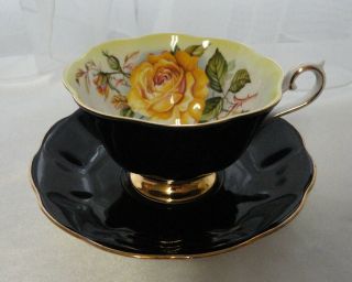 Vintage Royal Albert Bone China Tea Cup & Saucer Milady Series Yellow Rose Black