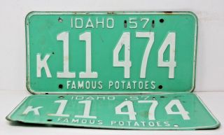 1957 Idaho License Plate Collectible Antique Vintage Matching Pair Set K 11 - 474