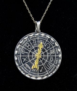 Vintage Sterling Silver Zodiac Necklace Pendant London 1978 Astrology Birthday