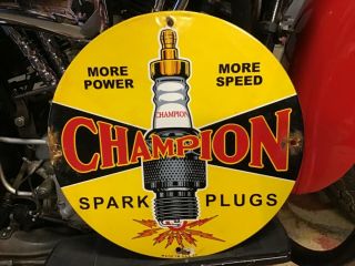 Vintage Porcelain 1957 Champion Spark Plugs Pump Plate Harley Ford Chevy Dodge