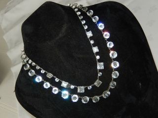 2 X Vintage Art Deco Open Back Set Square Round Diamond Paste Necklaces