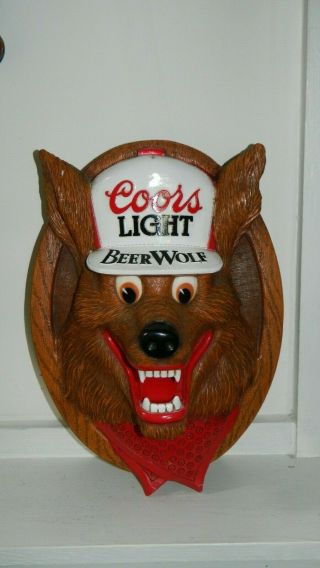 Vintage Coors Light Beer Wolf Sign 3d Wall Mounted Plastic Mancave Breweriana