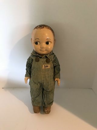 Vtg Buddy Lee Railroad Doll Union Made Striped Overalls Plastic