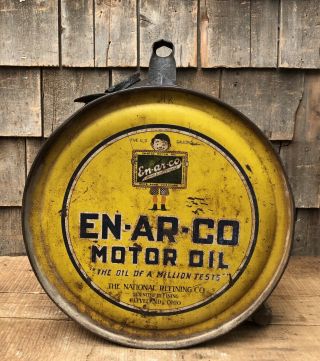 Rare Vintage En - Ar - Co Motor Oil 5 Gallon Gas Service Station Oil Can Rocker Sign