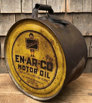 RARE Vintage EN - AR - CO Motor Oil 5 Gallon Gas Service Station Oil Can Rocker Sign 4