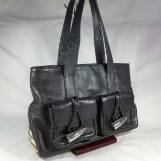 Authentic Rare Vintage Burberry Black Leather Small Tote Handbag Purse Good Con