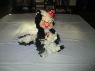 Plush Stinky Skunk Rubber Face Stuffed Rushton Toy Doll Vintage