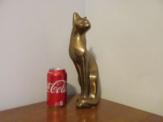 Vintage Solid Brass 12 " Tall Art Deco Style Cat Sculpture Cat Figurine