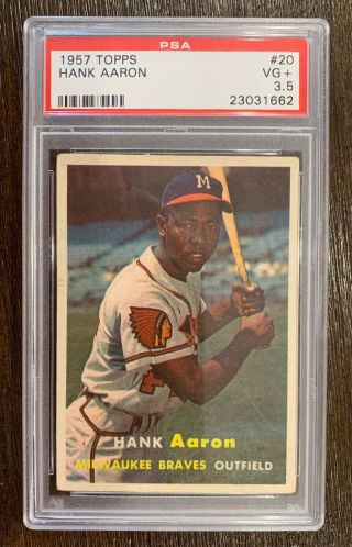 1957 Topps Hank Aaron Milwaukee Braves 20 Vintage Baseball Card Psa 3.  5 Vg,