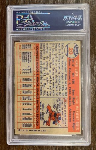 1957 Topps Hank Aaron Milwaukee Braves 20 Vintage Baseball Card PSA 3.  5 VG, 2