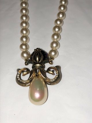 Vintage Art Deco Sterling Silver And Drop Pearl Pendant Necklace