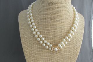 Vintage Christian Dior Knotted Pearl Rhinestone Gold Tone Collar Necklace