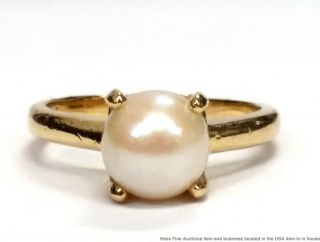 14k Yellow Gold 7.  5mm Cultured Akoya Pearl Ladies Vintage Ring Size 5