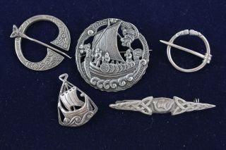 5 X.  830 &.  925 Silver Brooches Inc.  Ola Gorie,  Iona,  Penannular,  Norse (46g)