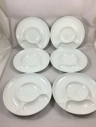 Set Of 6 Vintage France White Divided Artichoke Plates Signed Pillivuyt Serving