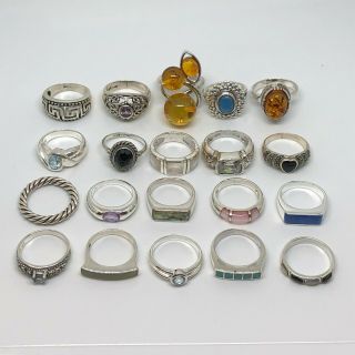 W&m.  925 Sterling Silver (93.  8g) Assorted Gemstone Of 20 Rings