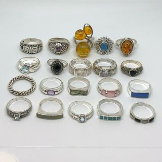 W&M.  925 Sterling Silver (93.  8g) Assorted Gemstone Of 20 Rings 2