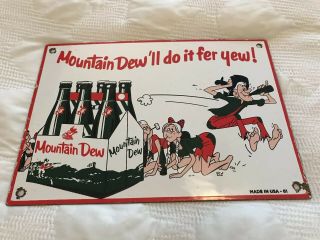 Vintage Mountain Dew Porcelain Sign,  Soda Pop,  Gas Station,  Fountain,  Pepsi,  Oil