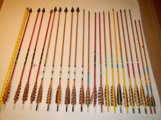 22 Vintage Cedar Wooden Arrows Feather Vanes Vintage Broad Heads & Target Tips