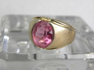 Vintage Ring Faux Pink Sapphire Gypsy Ring 10k Gf Signed Size 9