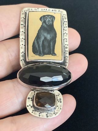 Amy Kahn Russell - Vintage /hand Painted Dog Pendant/silver/black Onyx/citrine