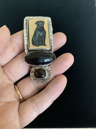 Amy Kahn Russell - Vintage /Hand Painted Dog Pendant/Silver/Black Onyx/Citrine 4