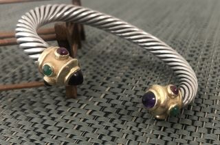 Vintage 14k Gold,  Sterling Silver & Semi Precious Stone Bangle Cuff Bracelet