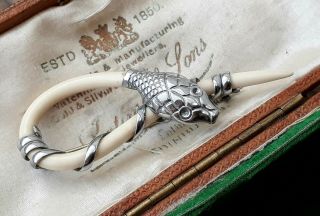 Vintage Charles Horner Jewellery Casein Chrome Snake Serpent Brooch Pin Bridal