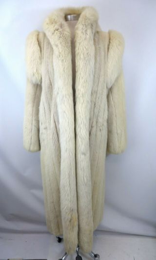 Marvin Richards York Vtg Smokey Off - White Real Fur Open Front Long Coat Sz M