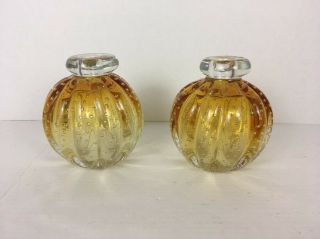 Pair Vintage Mid - Century Modern Arte Murano Icet Art Glass Vase - Italy